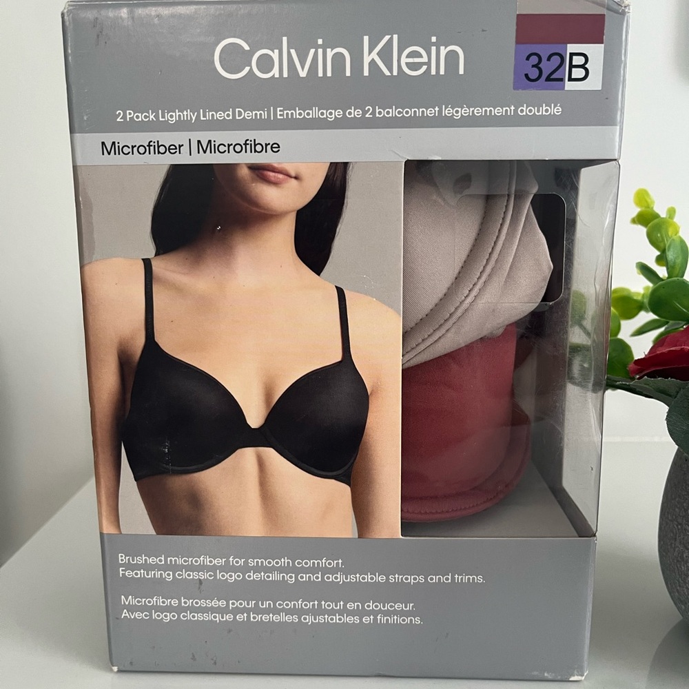 Calvin Klein Bra Lightly Lined Demi 2-Pack / Burgundy and Beige